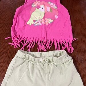 The Children's Place Light Green Shorts with matching summer Fringy Shirt
